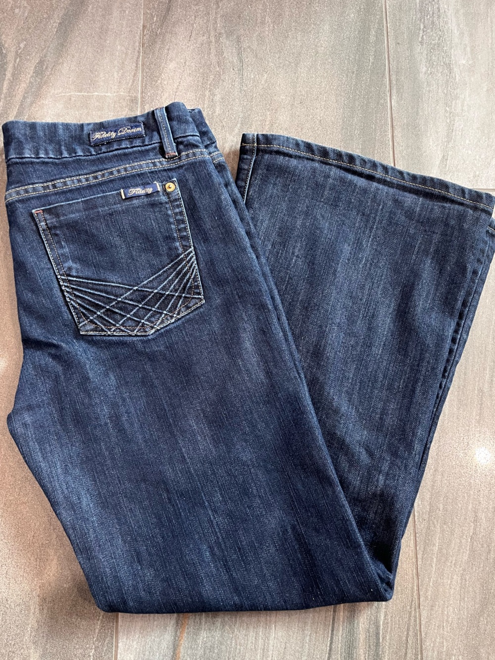 Fidelity Denim Women's 34 Octavia Mid-Rise Wide Leg Jeans Viper Dark Wash Flare